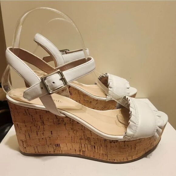 kate spade Shoes - Kate Spade "Tomas" White Leather Ruffle Trim Cork Platform Sandals Sz.7.5 $235